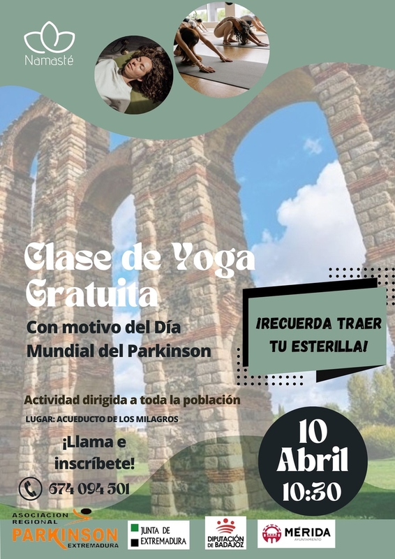 La Asociación Regional de Parkinson Extremadura organiza una clase gratuita de yoga en el Acueducto de los Milagros