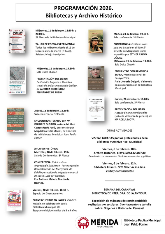 La Biblioteca Municipal presenta una amplia programación cultural para el mes de febrero que incluye un taller de poesía experimental