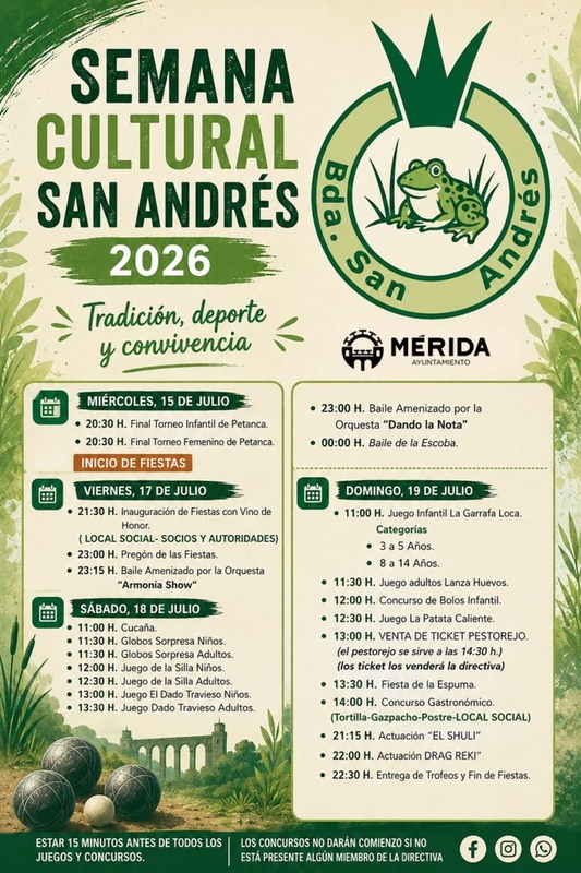 San Andrés celebra su Semana Cultural con actividades para todos los públicos, del 4 al 19 de julio