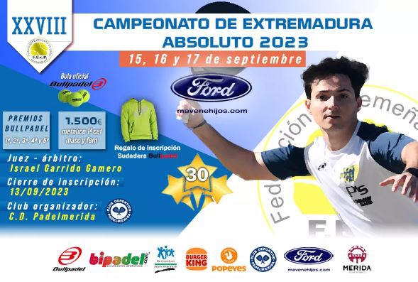 El Club Deportivo Padelmérida acoge este fin de semana la XXVIII edición del Campeonato de Extremadura Absoluto de Pádel